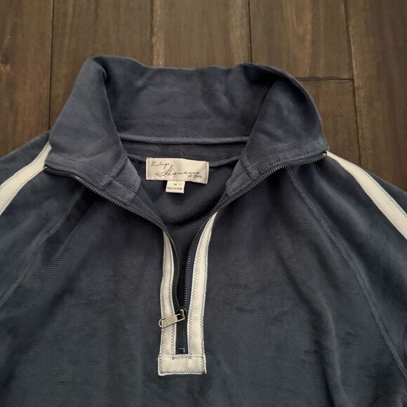 Vintage Havana Blue and White Retro Cropped Mock Neck Half Zip Pullover M - Picture 3 of 6